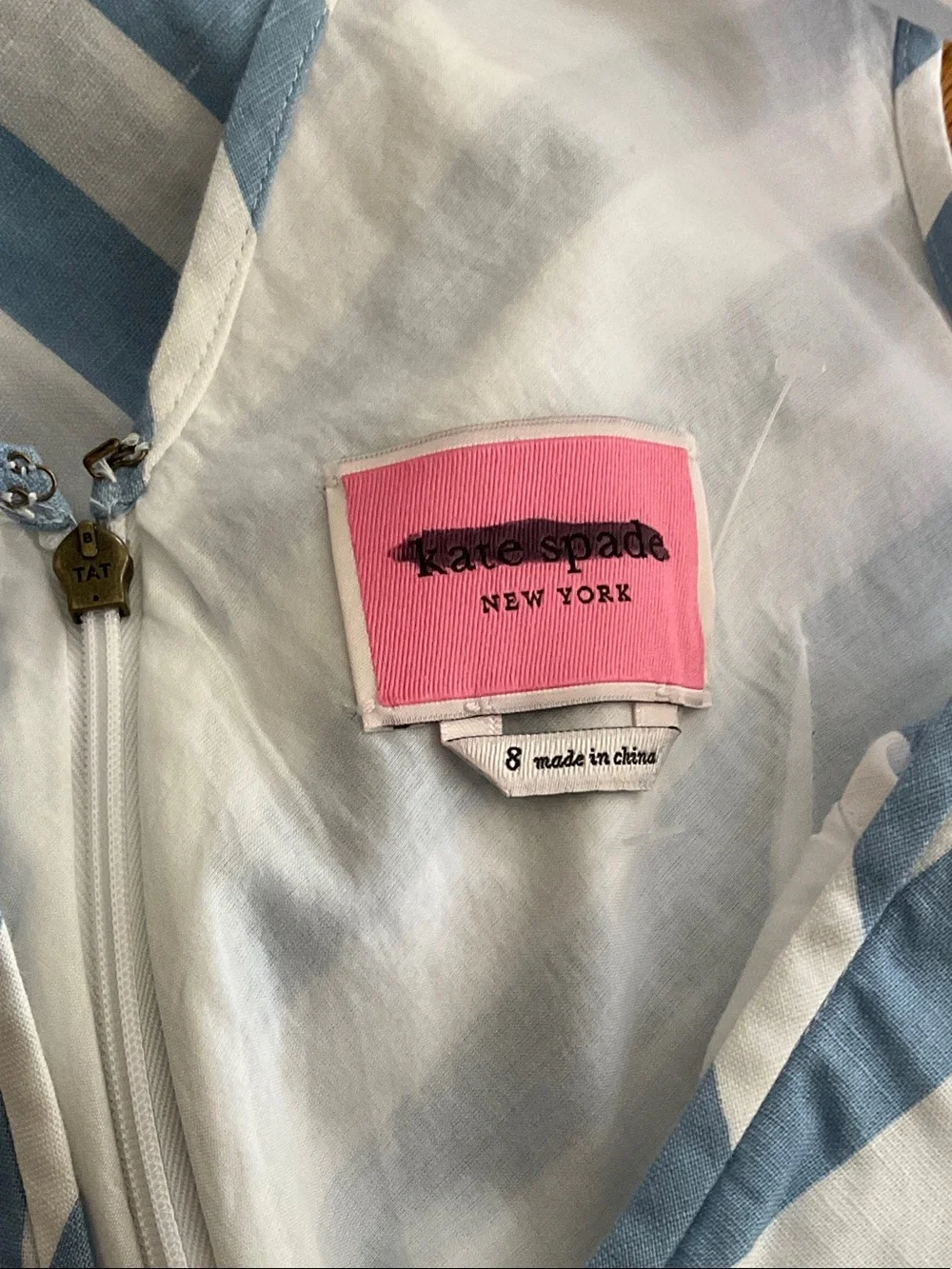 kate spade Blue and White Striped V-Neck Midi Dress with Belt